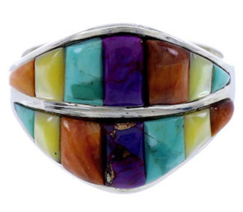 Multicolor Inlay Sterling Silver Jewelry Ring Size 8-1/2 FX25007